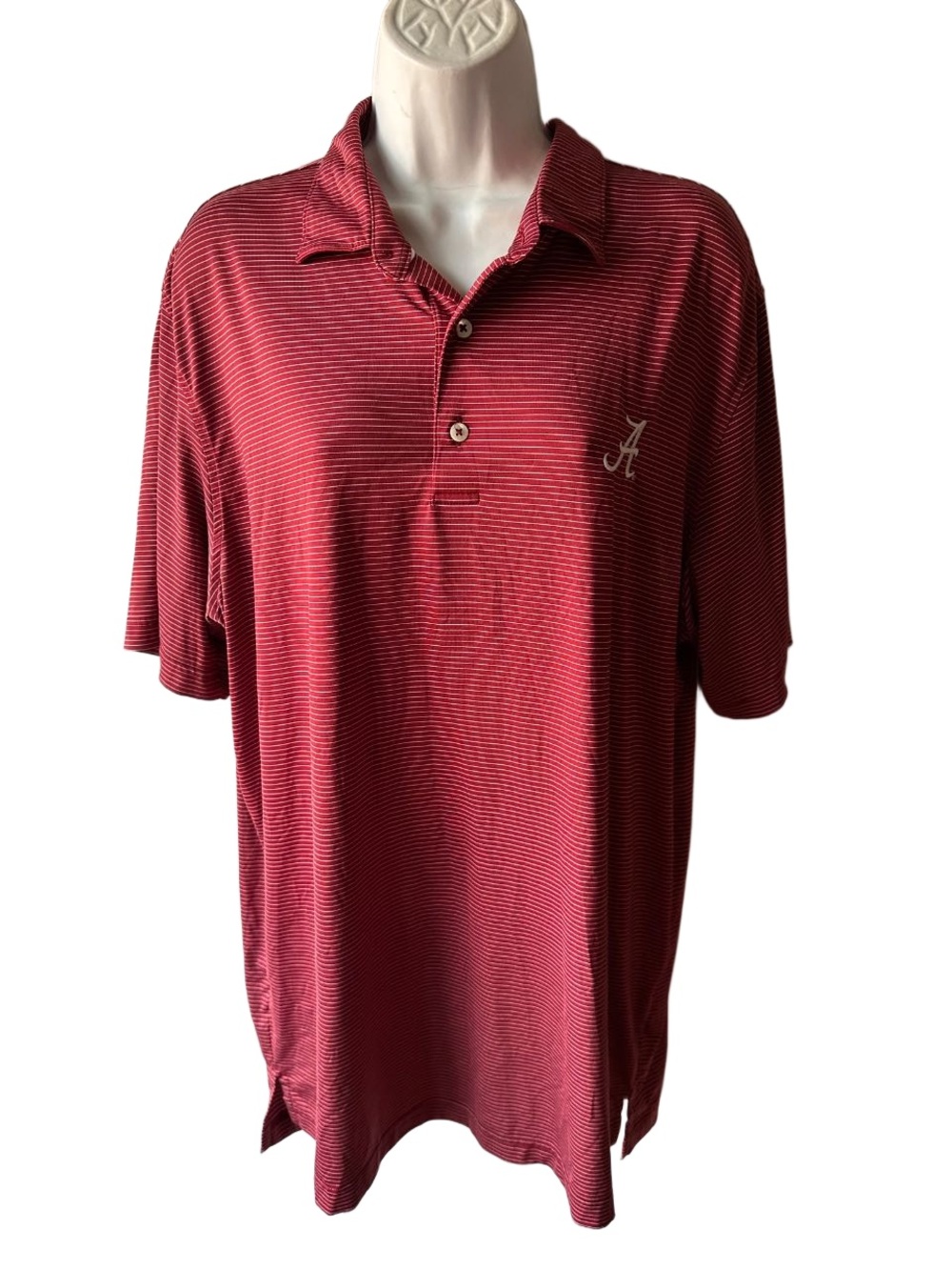 Johnnie-O Alabama Crimson Red Striped Polo Size L Script A Logo Men’s Golf Shirt